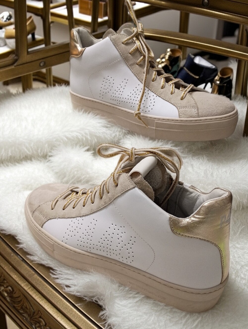 New P448 Mod Thea Skate Hi Top Sneakers Women's EU 43 White & Champagne Gold